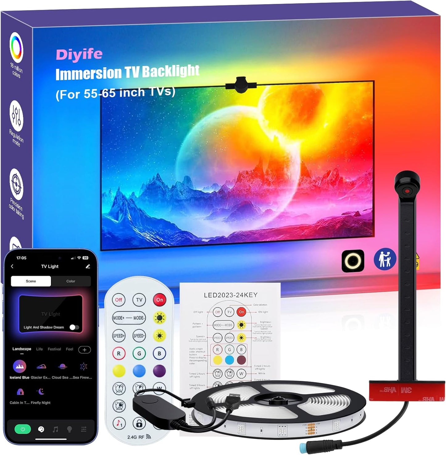 Diyife 13.12ft TV Backlight - AR Sensors, Remote & App Control