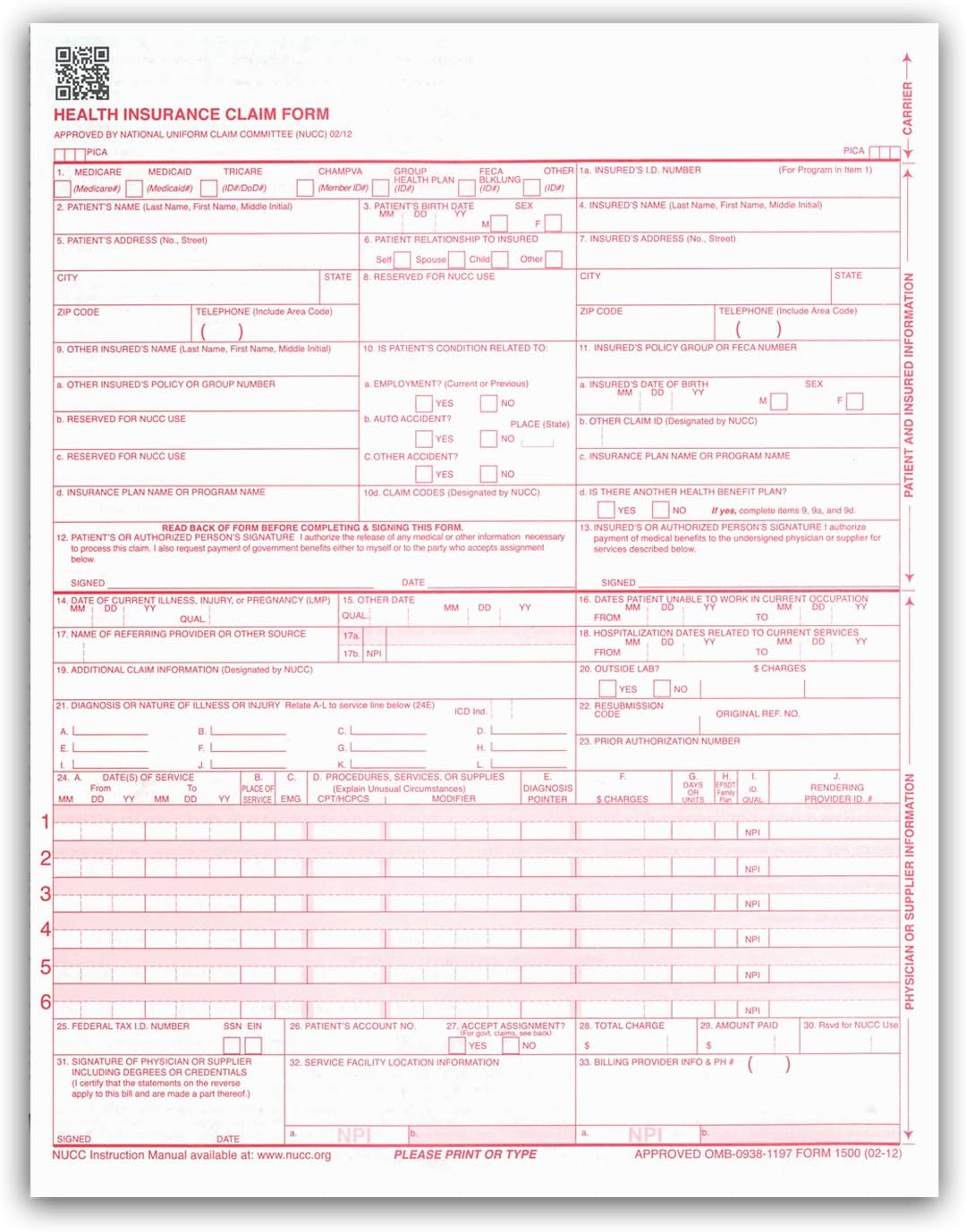 CMS 1500 Insurance Claim Forms - 1000 Sheets for Billing