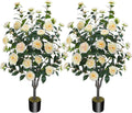 3.6FT Artificial Camellia Fake Tree - Lifelike Yellow Pink Decor