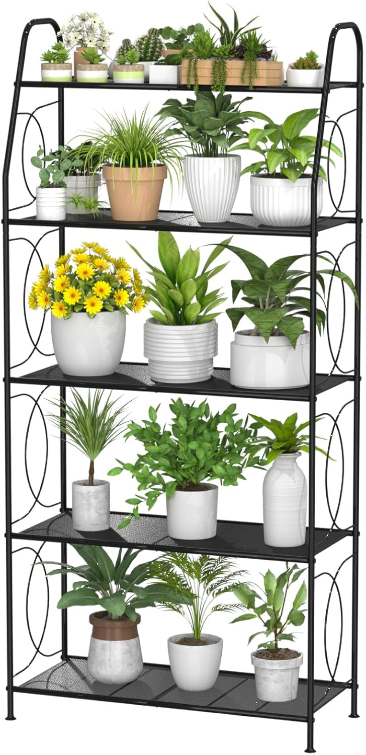 5 Tier Plant Stand Indoor Outdoor, Heavy Duty Metal Shelf