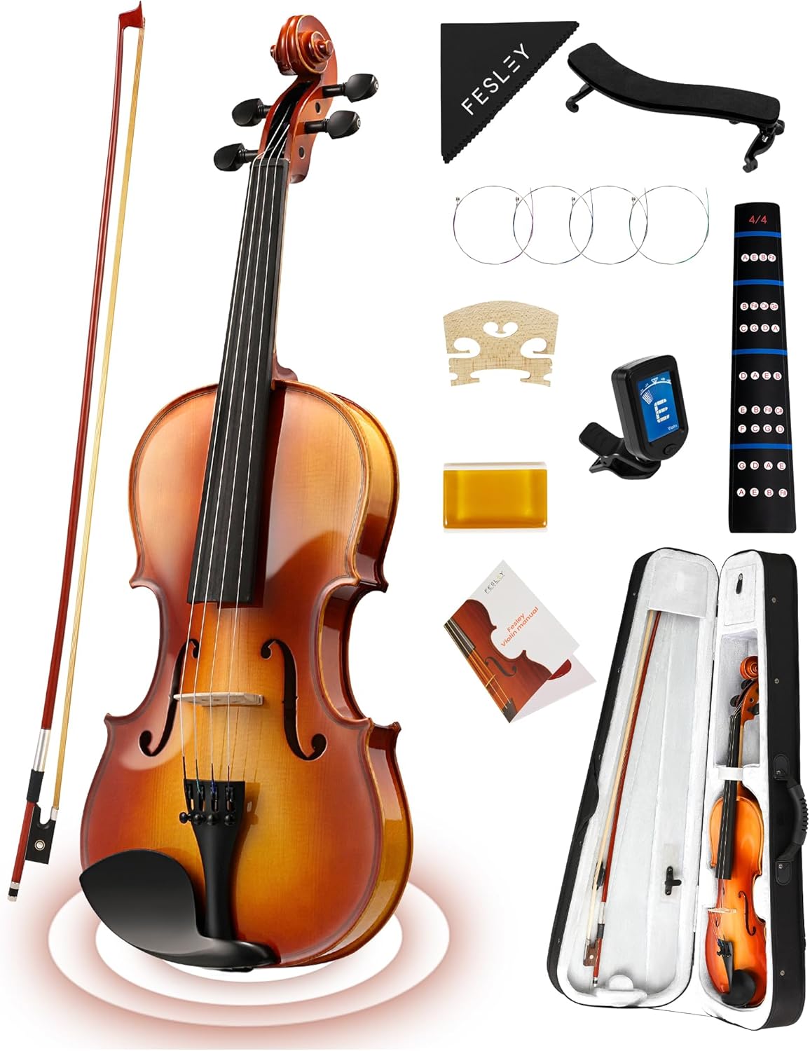 Fesley Violin Fiddle Full Set: Perfect Starter Kit for Beginners