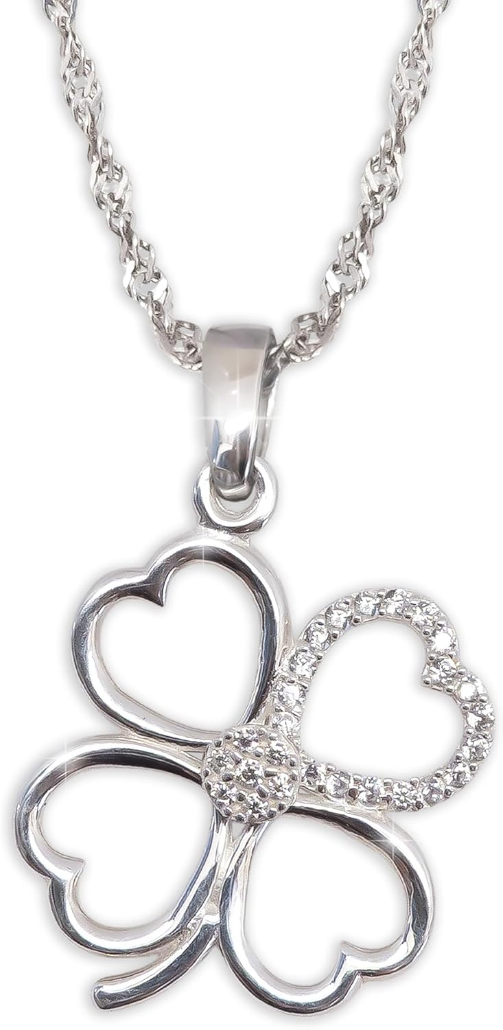 925 Sterling Silver Four Leaf Clover Necklace - Good Luck Charm