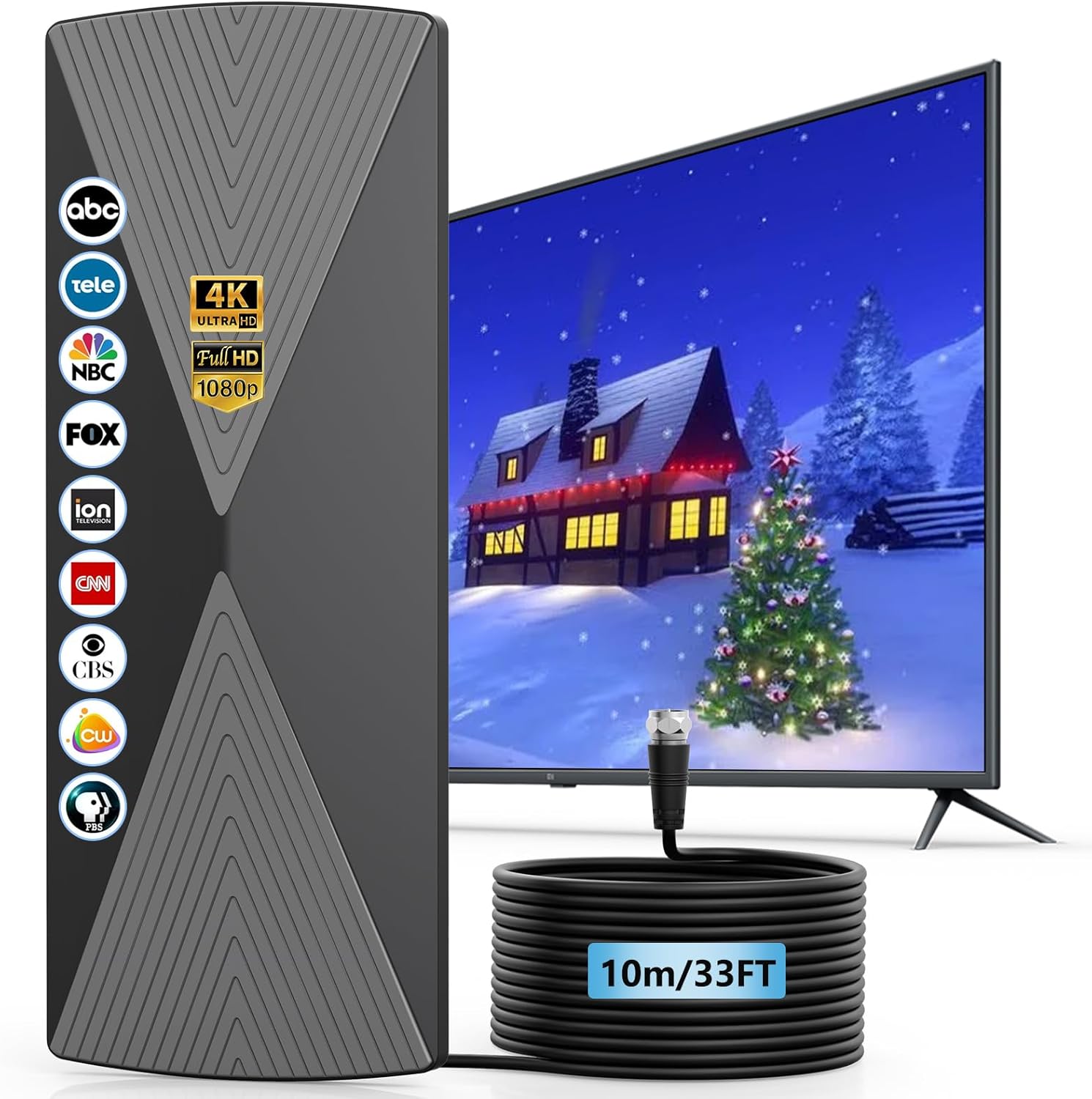 1200+ Miles Range Indoor TV Antenna - 4K HD Signal Booster