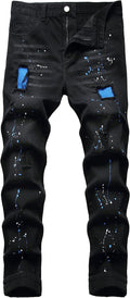 QIMYUM Mens Ripped Jeans Slim Fit Straight Leg (Style FF39)