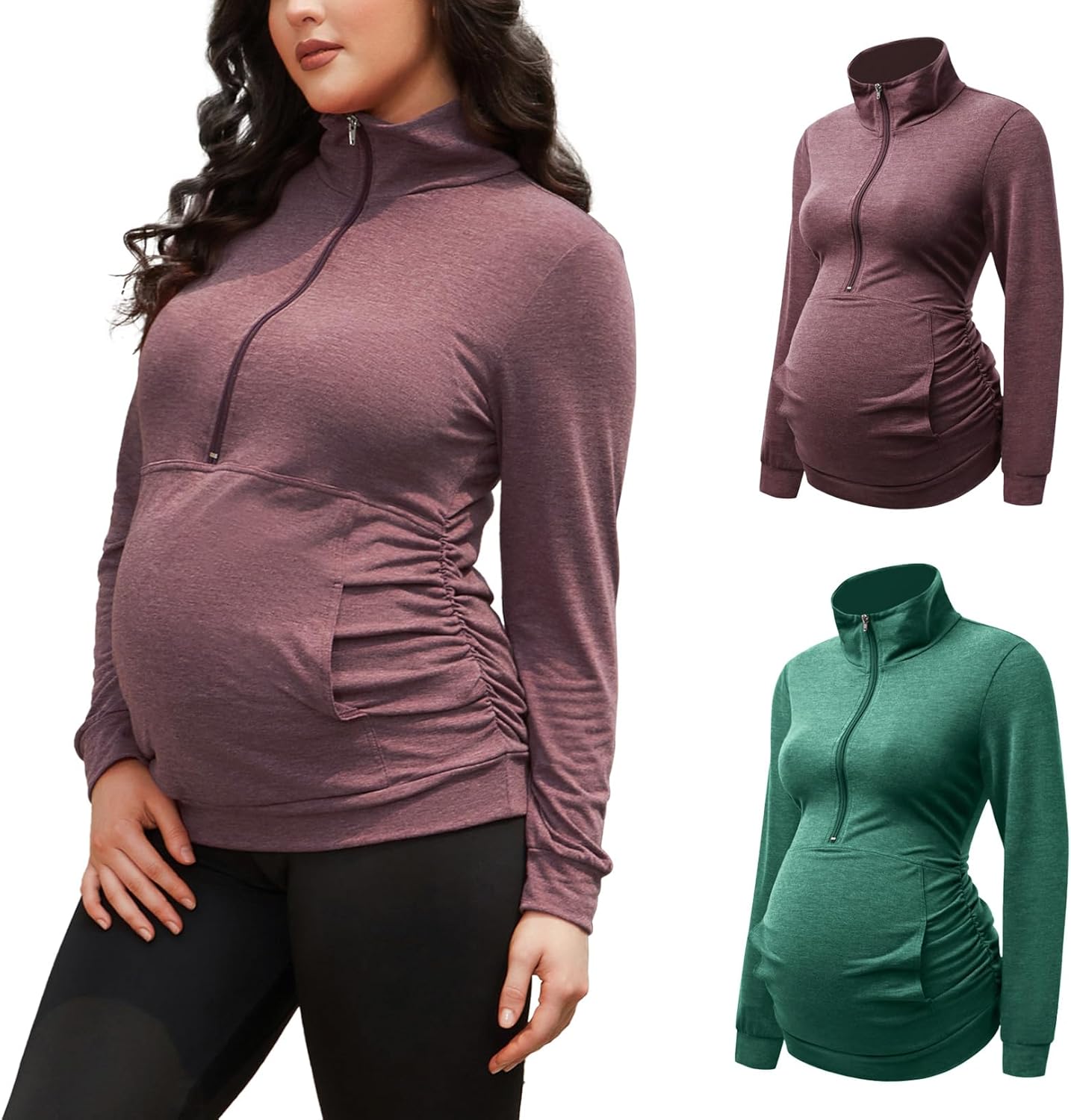 GINKANA Maternity Long Sleeve Shirt with Half Zipper and Pockets