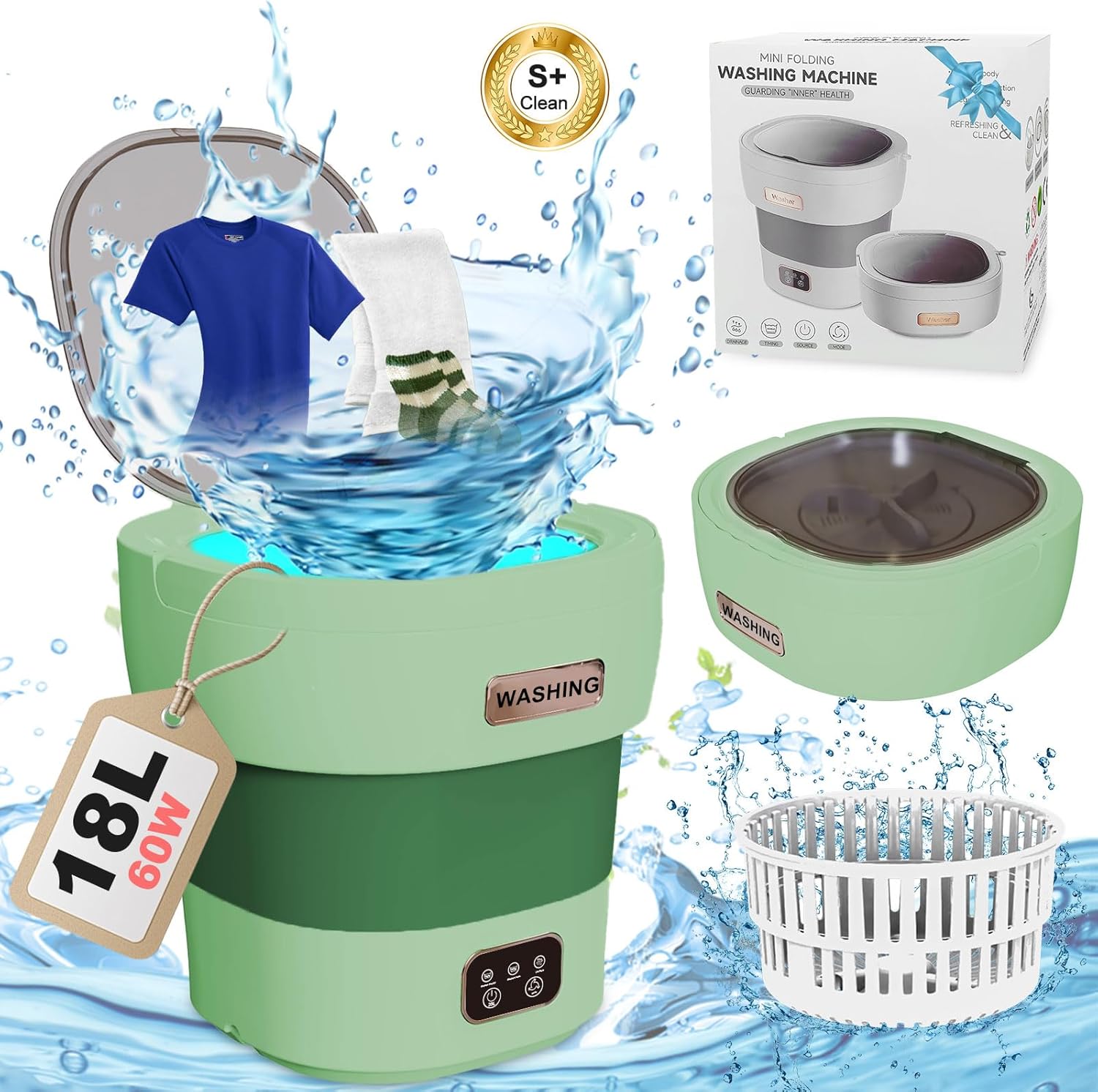 Compact 18L Portable Mini Washer - Convenient Spin Action! 