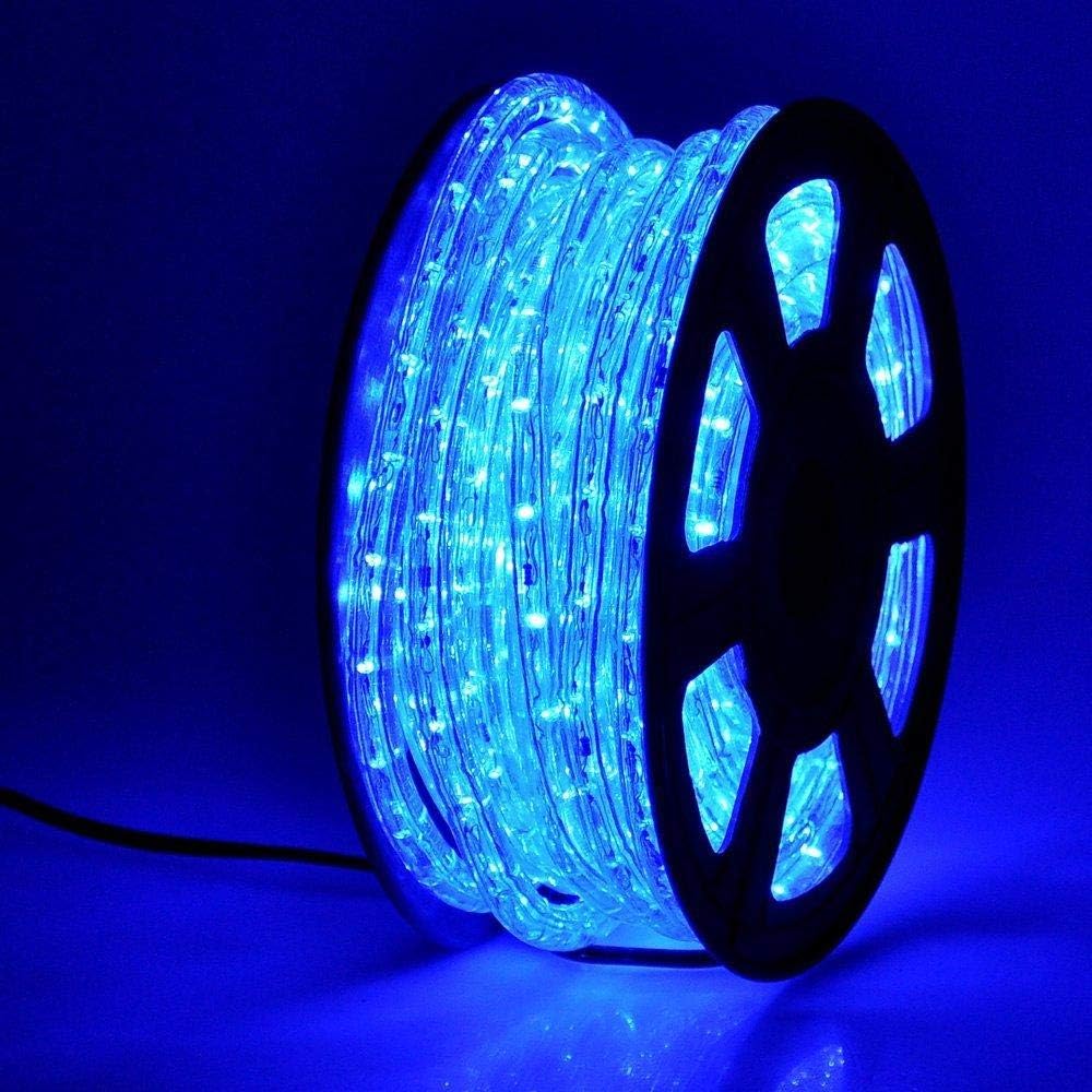 DINGFU 50ft 360 LED Blue Rope Lights: Waterproof for Versatile Indoor/Outdoor Use