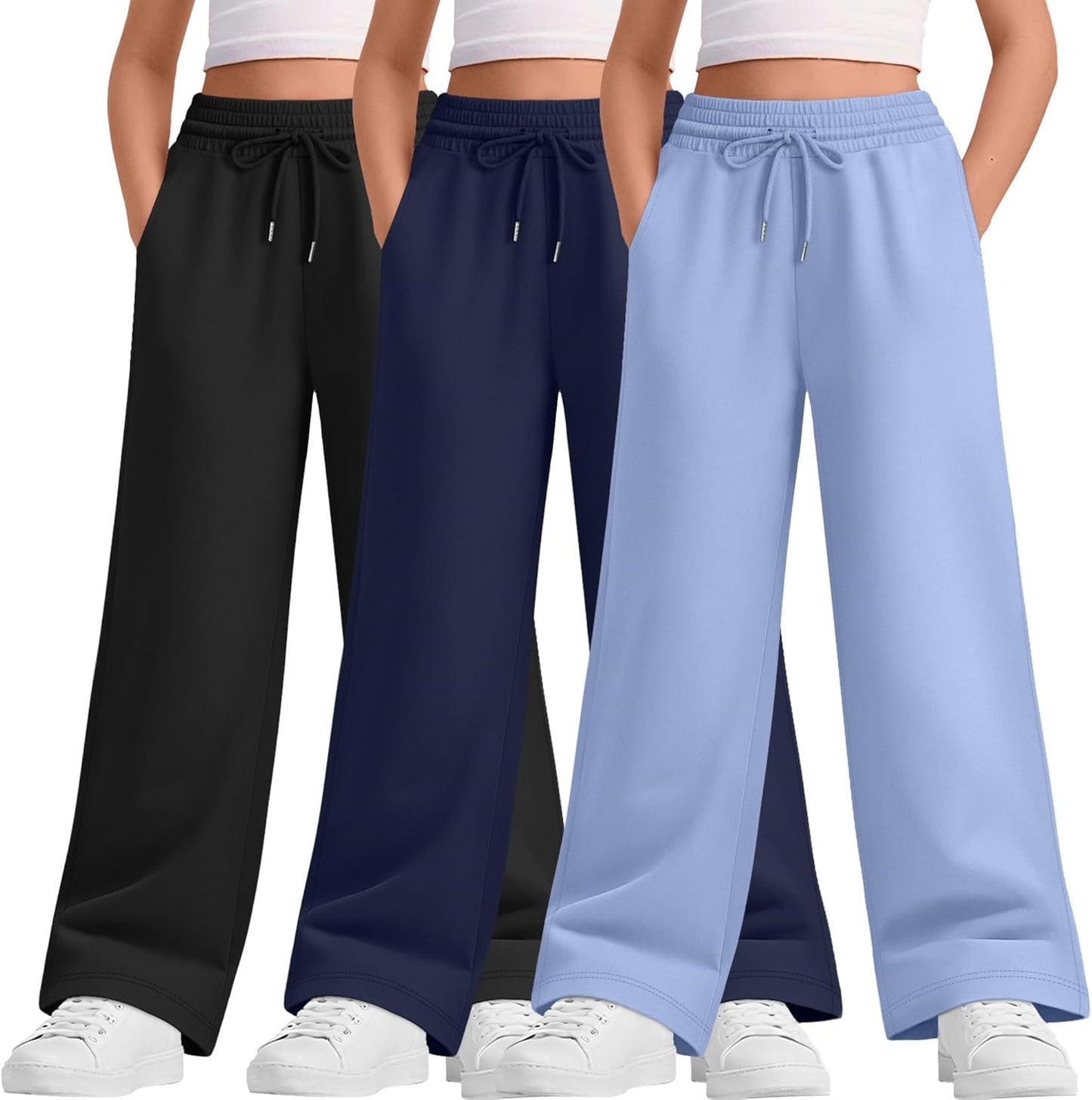 Teen Girls Wide Leg Sweatpants with Drawstring and Pockets