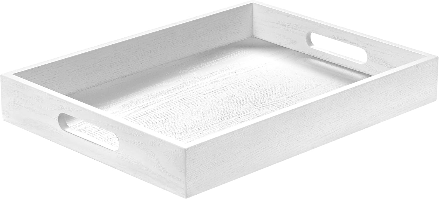 Wood Serving Tray with Handles for Breakfast and Drinks