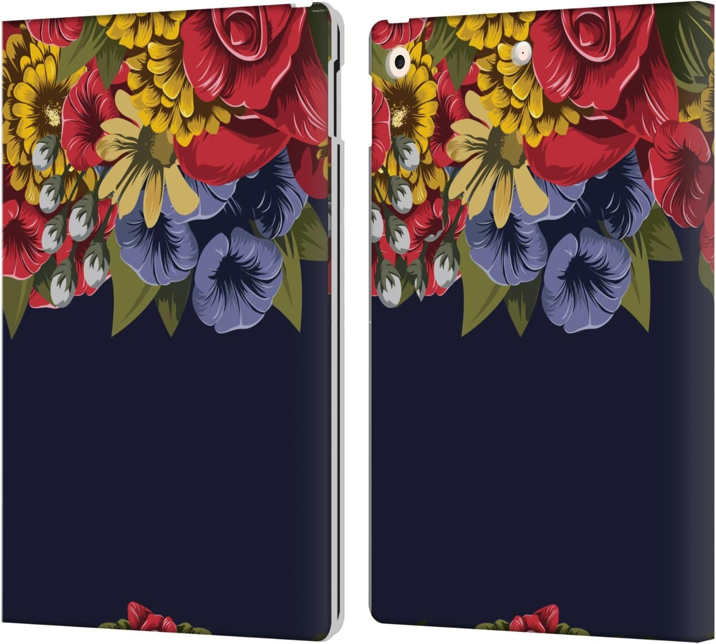 Frida Kahlo Blooms Red Florals Leather Wallet Case for iPad