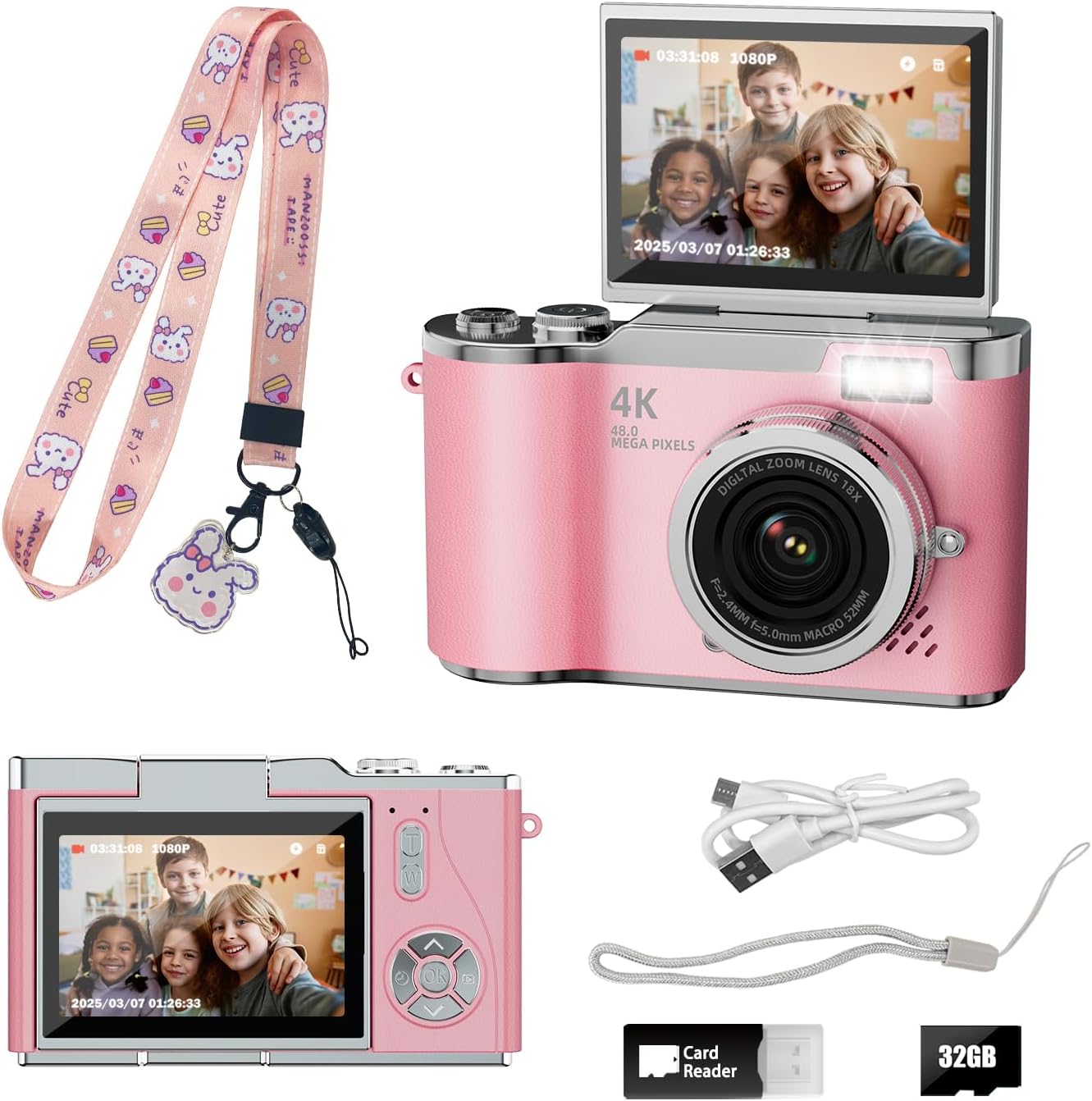 Kids Camera 4K Digital Photography with 48MP and 180 Flip Screen