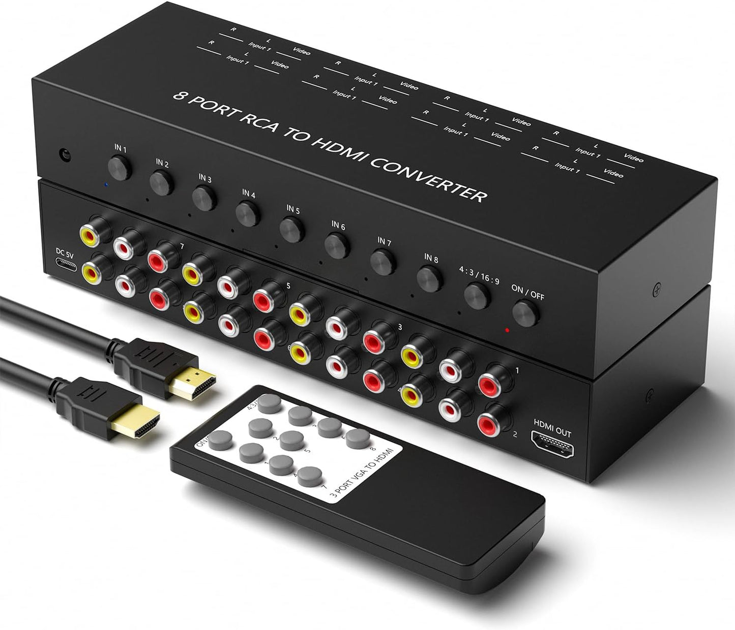 Y.D.F 8 Port RCA to HDMI Converter for Gaming Consoles and More