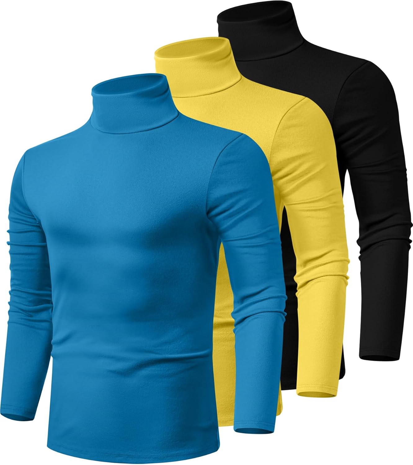 Men's Turtleneck Shirts 3 Pack Long Sleeve Cotton Pullover