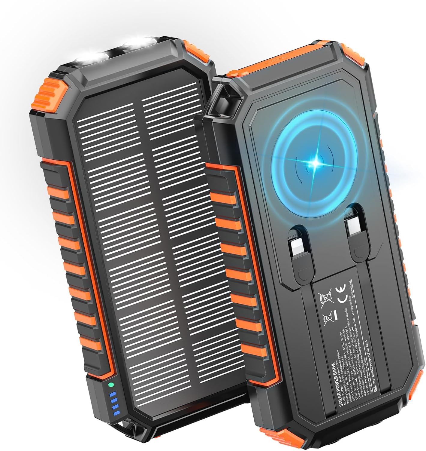 Riapow Solar Power Bank: 27000mAh Fast Charge with Built-in Cables