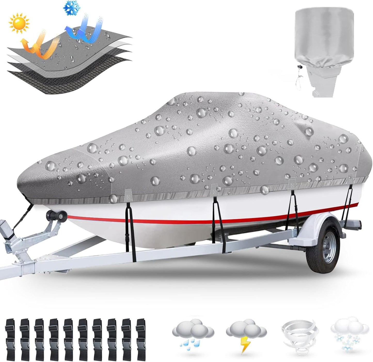 Trailerable Boat Cover 20ft-22ft Heavy Duty Waterproof Protection
