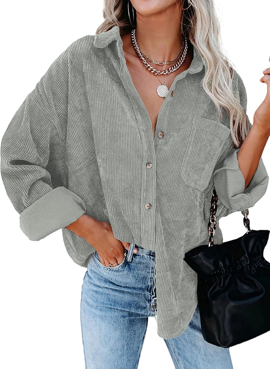 Dokotoo Womens Corduroy Button Down Shirt for Casual Style