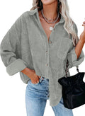 Corduroy Button Down Shirt for Women - Oversized Boyfriend Long Sleeve