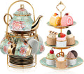 Maxcheck 21 Pcs Tea Party Set with 3 Tier Cake Stand - Elegant Floral