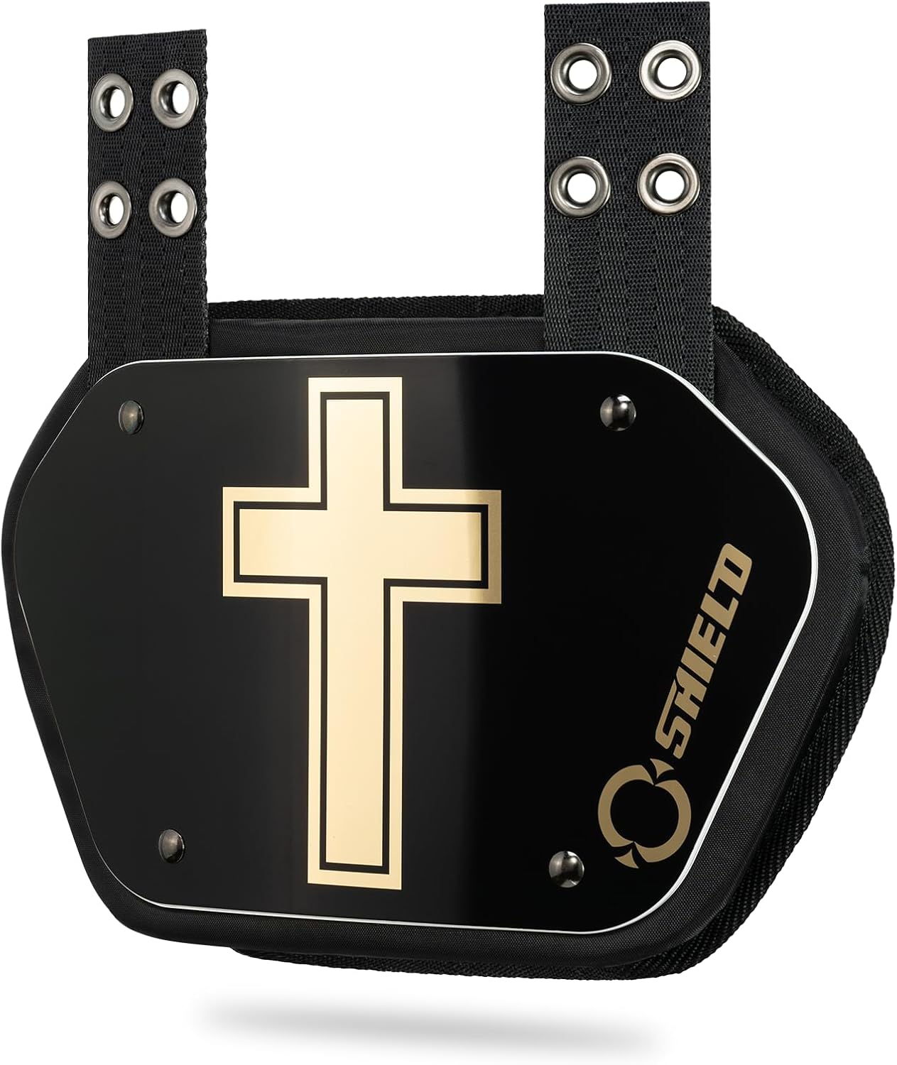 O Shield Golden Cross Chrome Football Back Plate for Protection