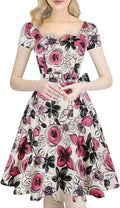 Women's Classic Tea Dress Short Sleeve Swing with Pockets - Knee