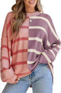 Womens Striped Cable Knit Oversized Sweater - Lightweight Cozy Fit