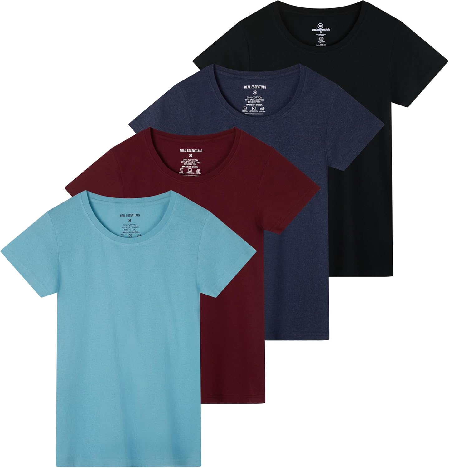 Real Essentials Women's Cotton Short Sleeve T-Shirt 4 Pack