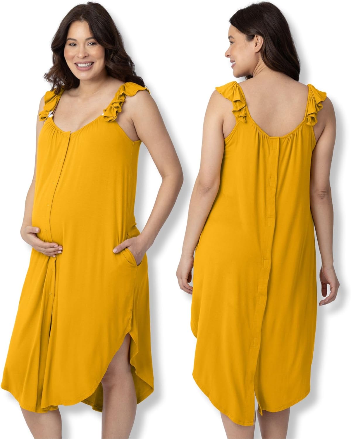 Ruffle Strap Labor & Delivery Gown in Black for Comfort