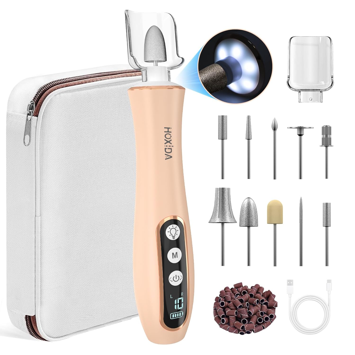 Professional Manicure Pedicure Kit with LED Light & 10 Speeds
