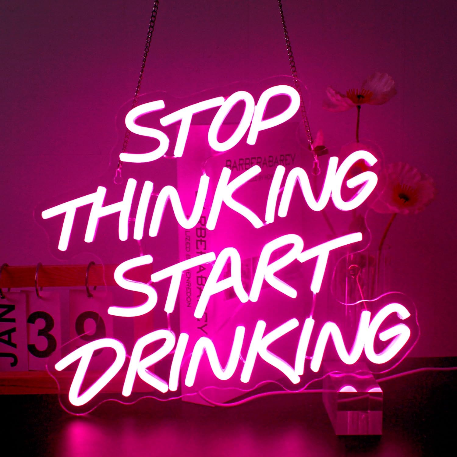 Stop Thinking Start Drinking Neon Sign for Home Bar Decor