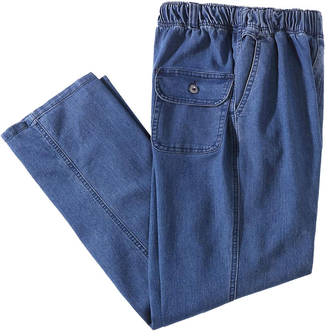 Mens Elastic Waist Loose Fit Denim Pants for Casual Wear