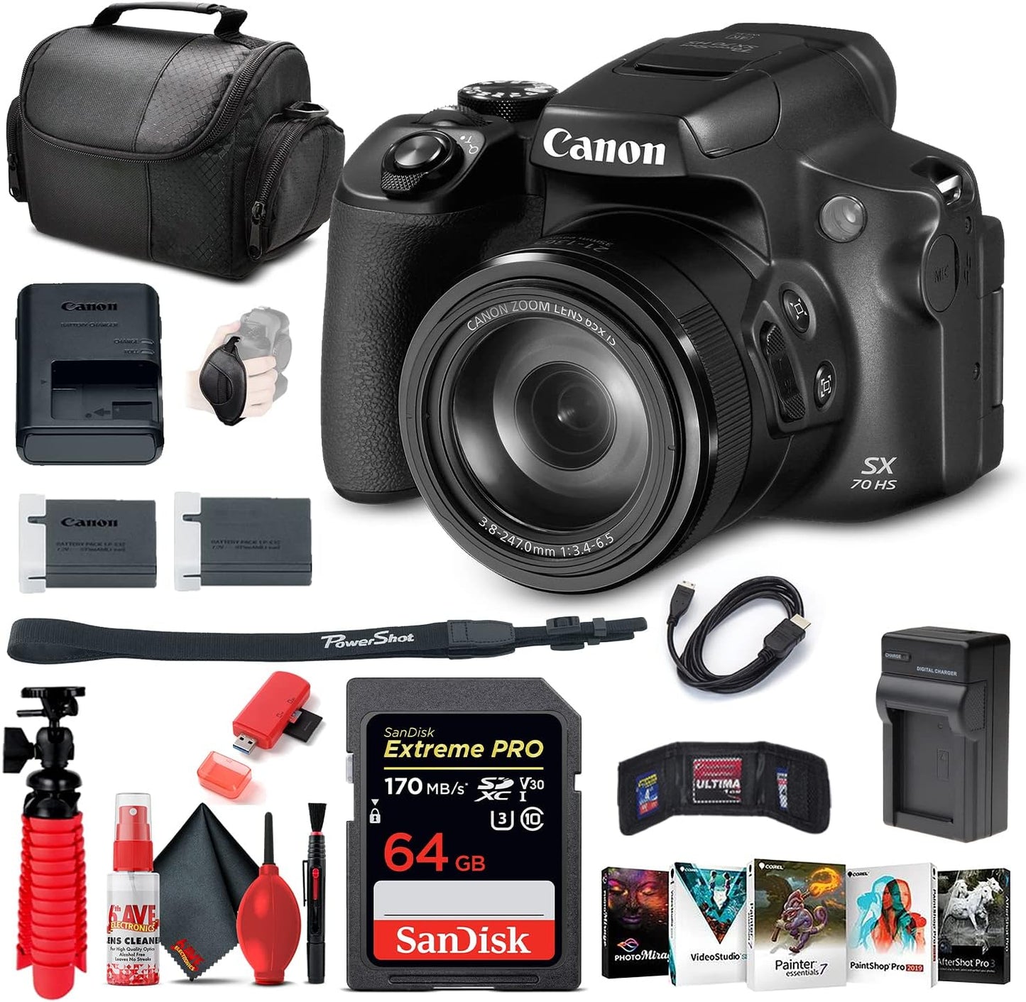 Canon PowerShot SX70 HS Digital Camera Bundle with Accessories