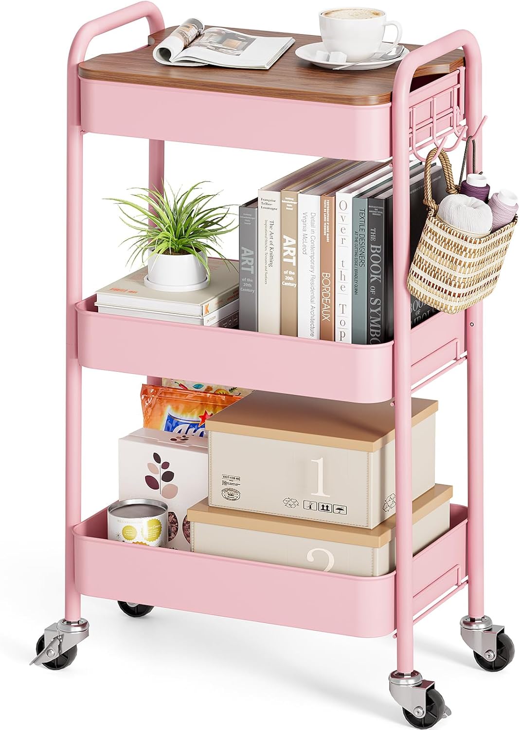 TOOLF 3-Tier Rolling Cart with Table Top for Multi-Purpose Use