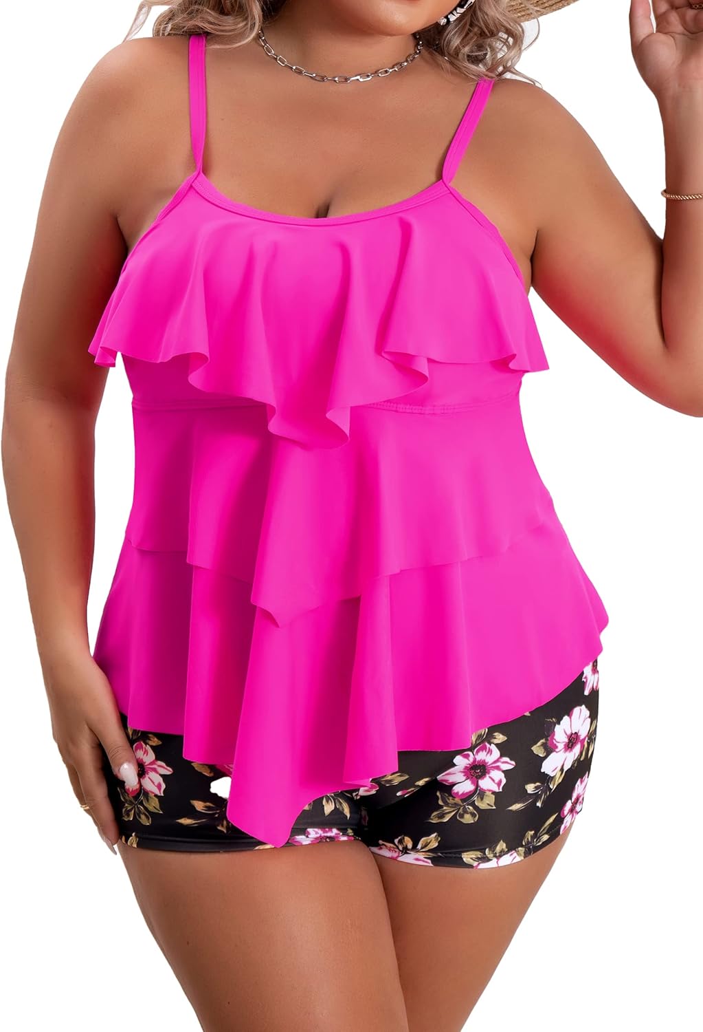 Plus Size Tankini Swimsuits with Tummy Control and Shorts
