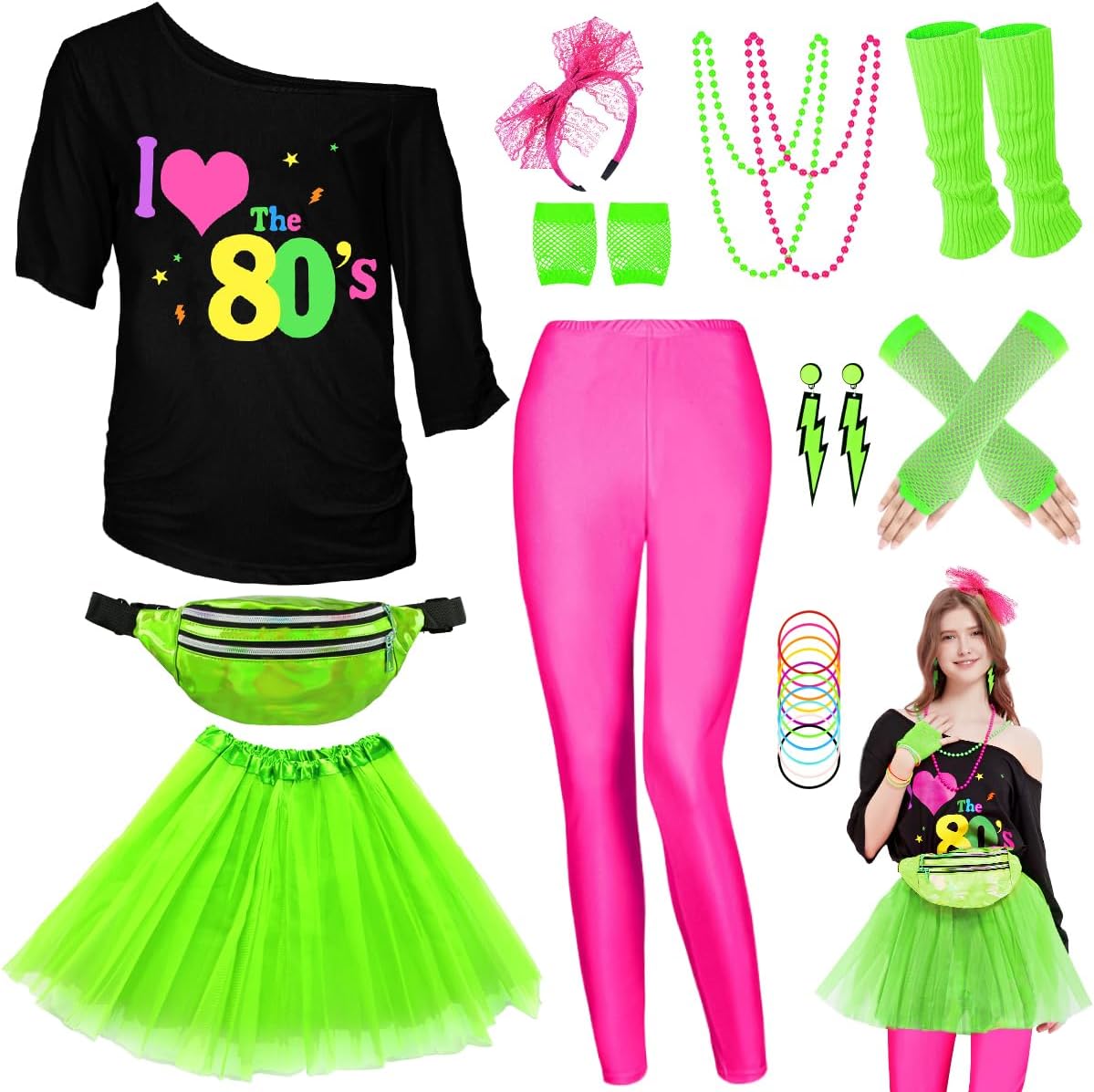 80s Outfit Women Costume Accessories Set for Themed Parties