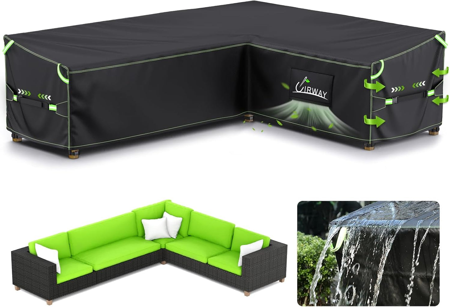 UIRWAY L-Shape Outdoor Sectional Sofa Cover Waterproof Design