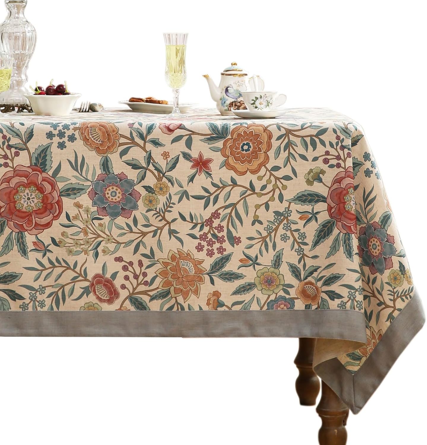 Designer Vintage Linen Long Rectangle Tablecloth for Dining