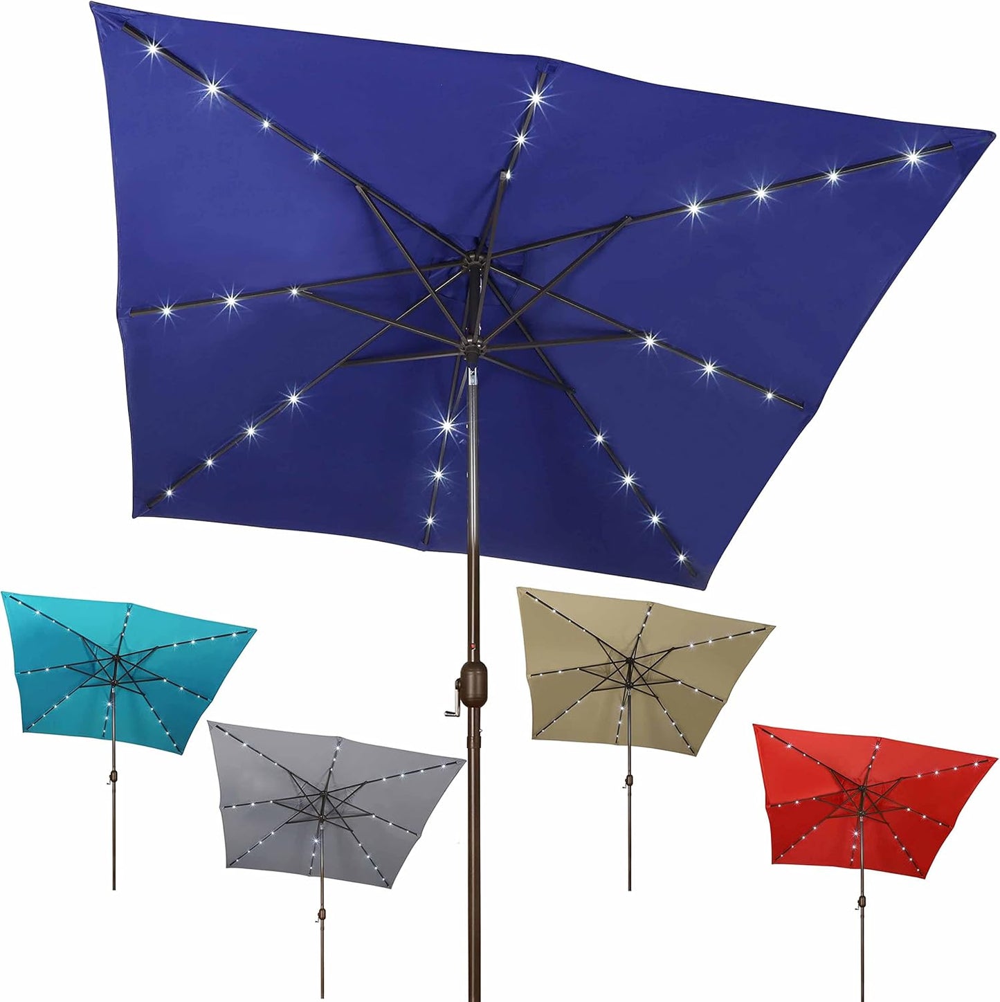 Blissun Rectangular Patio Umbrella with LED Lights and Tilt