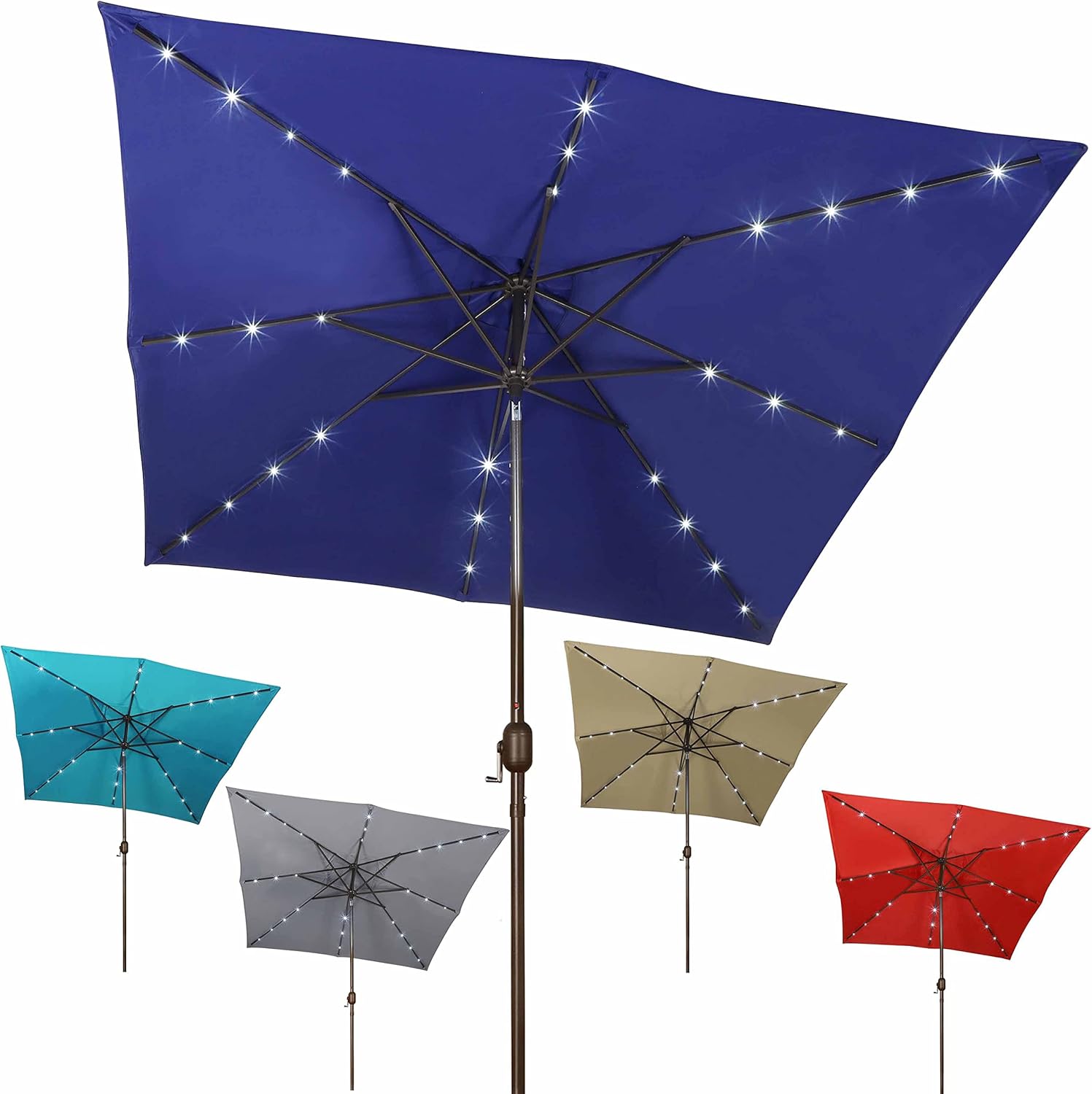 Blissun Rectangular Patio Umbrella with LED Lights and Tilt