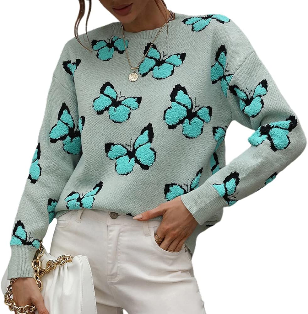 Womens Casual Leopard Print Knitted Pullover Sweater for Fall