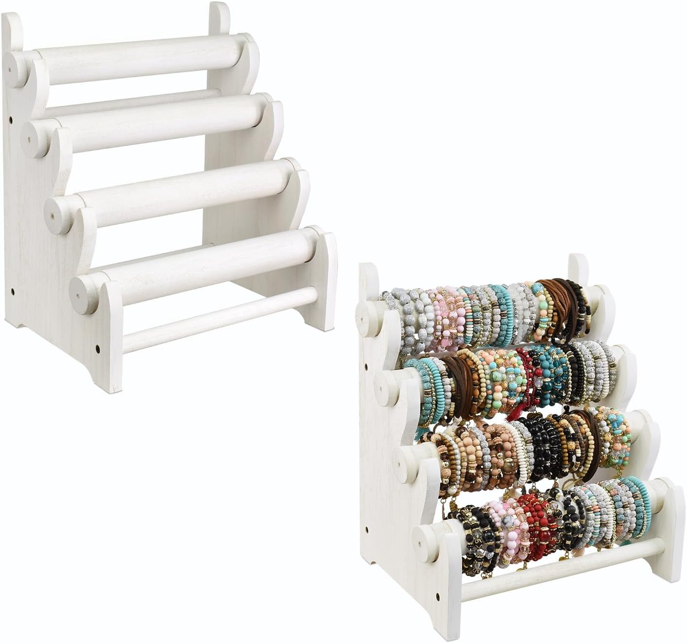 Antique Wooden 4 Tier Jewelry Bracelet Display Stand Organizer