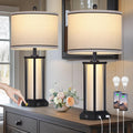27 in Tall Vintage Table Lamp Set of 2 - USB C+A and Outlet