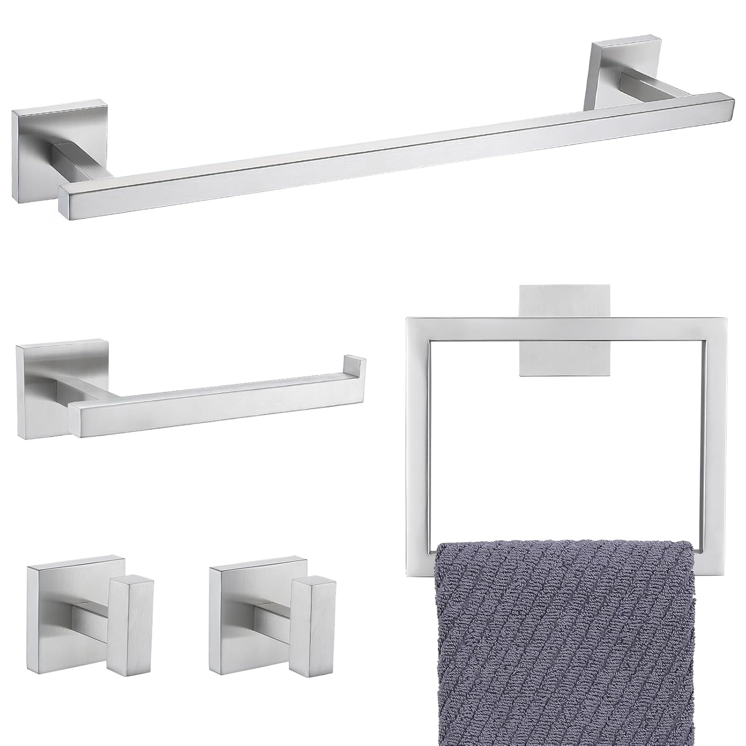 YACVCL Towel Bar Set - 5 Piece Brushed Nickel Bathroom Hardware