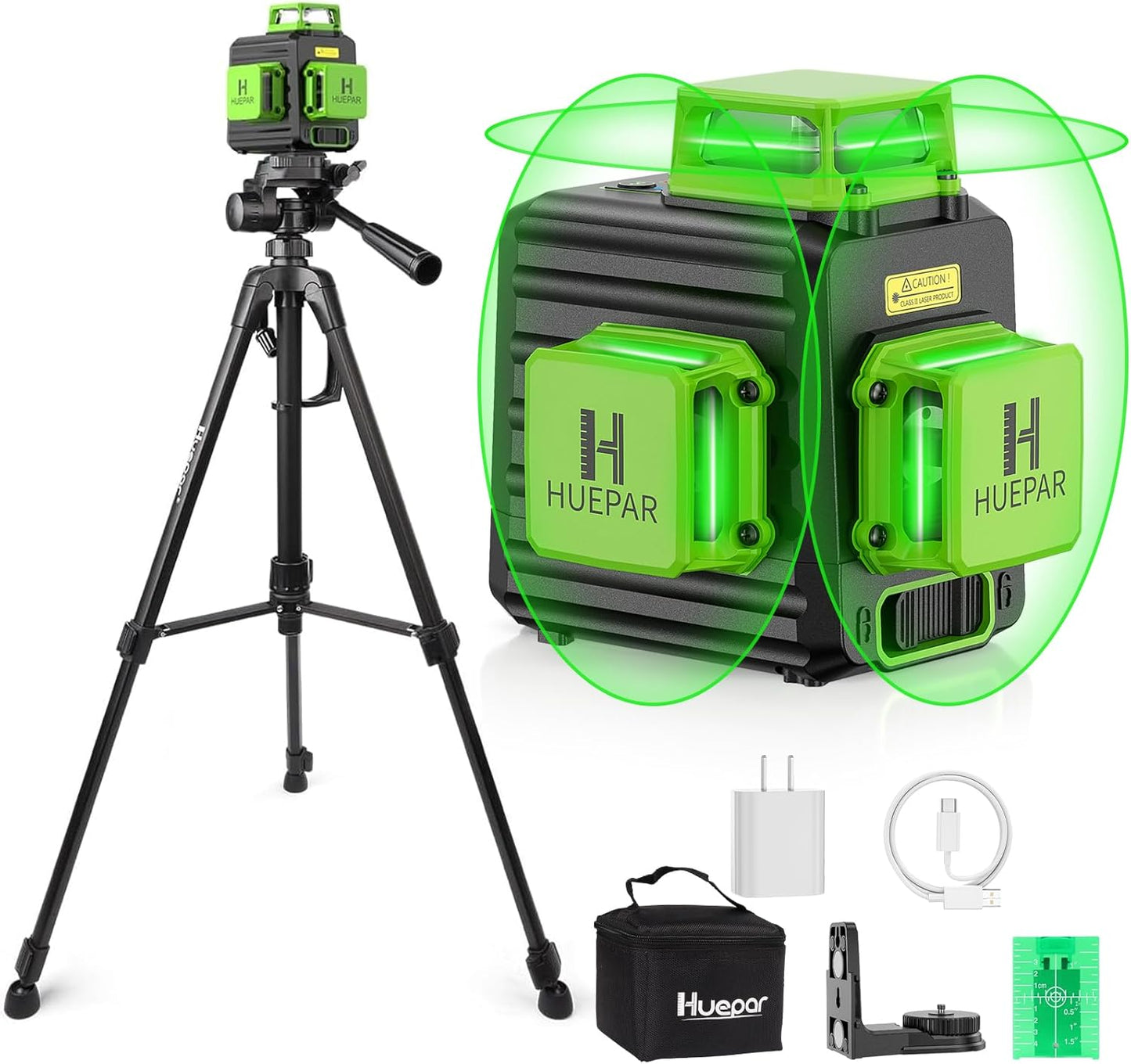 Huepar 3x360 Green Laser Level with 47in Tripod for Precision