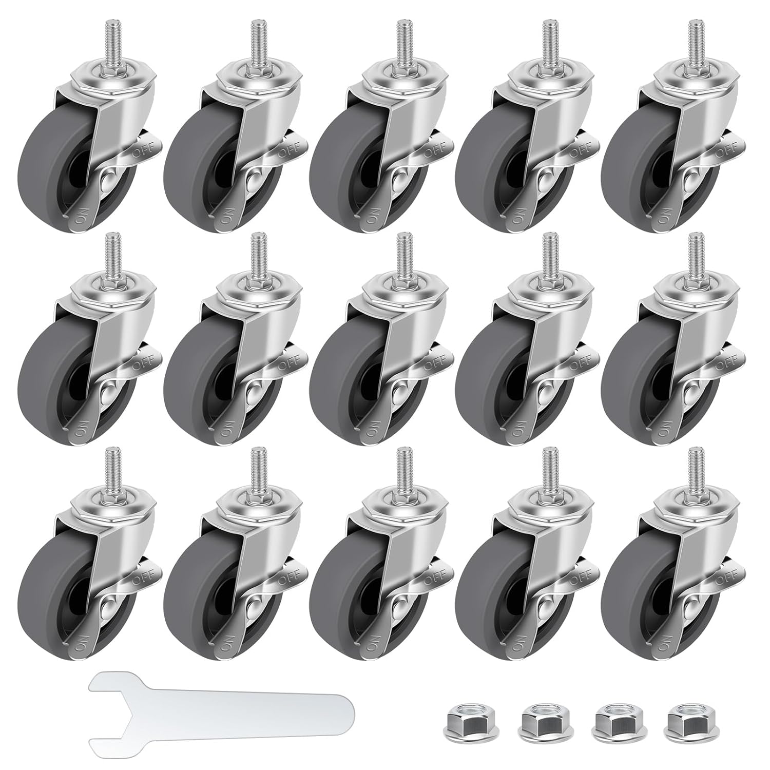 3in Locking Swivel Stem Casters Set with Brake for Heavy Duty Use