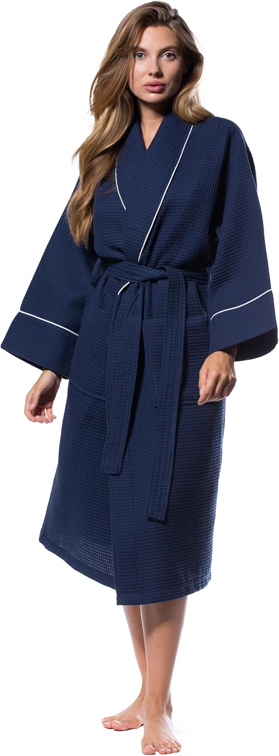 Turquaz Lightweight Full-Length Waffle Kimono Bathrobe for Women