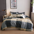 Teens Boys Duvet Cover Queen Black Gray Plaid Bedding - Breathable