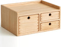 KIRIGEN Desk Organizer with 3 Drawers - Natural Wood Desktop Storage