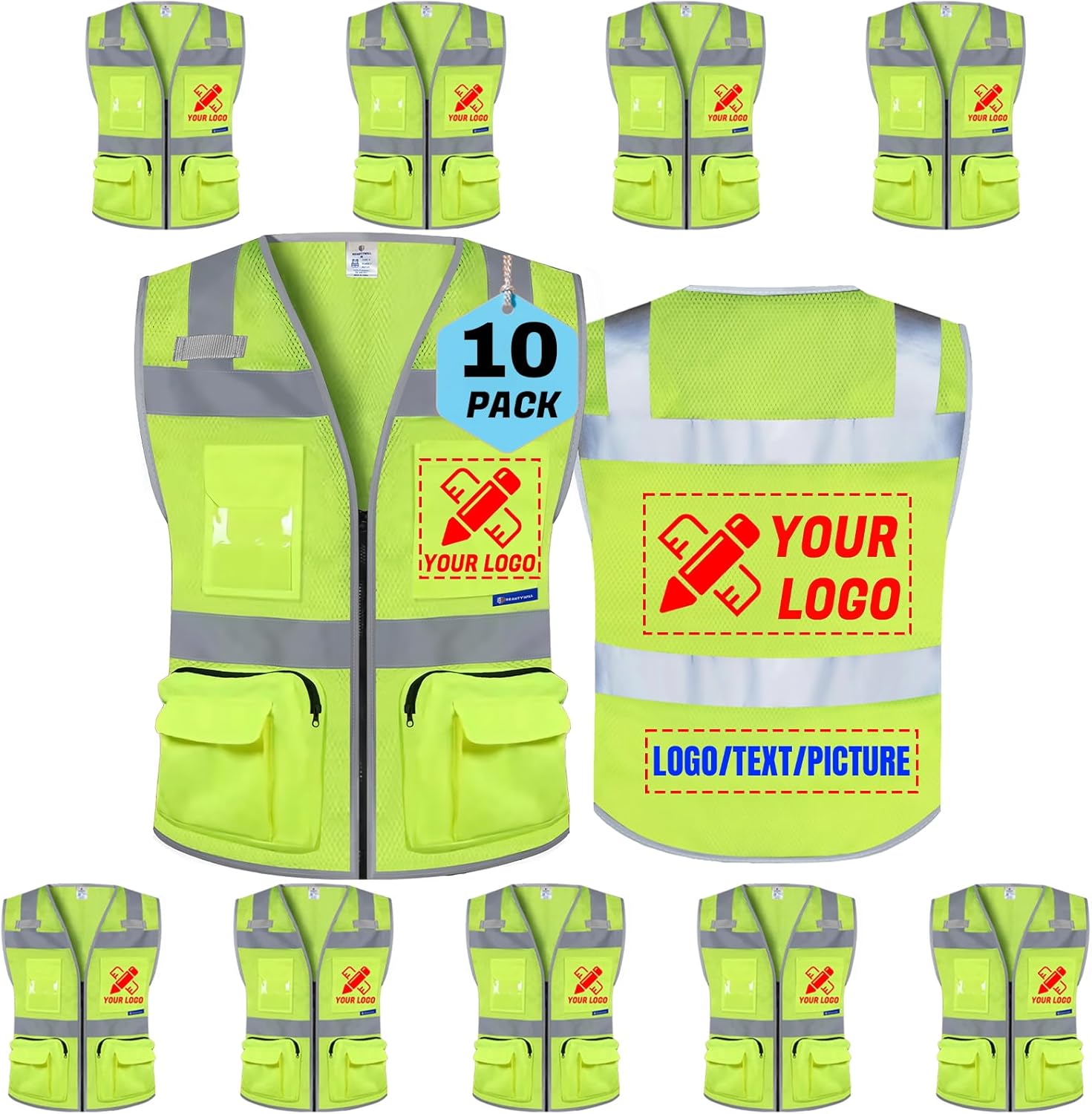 Custom Logo Safety Vest with Reflective Features for Workwear
