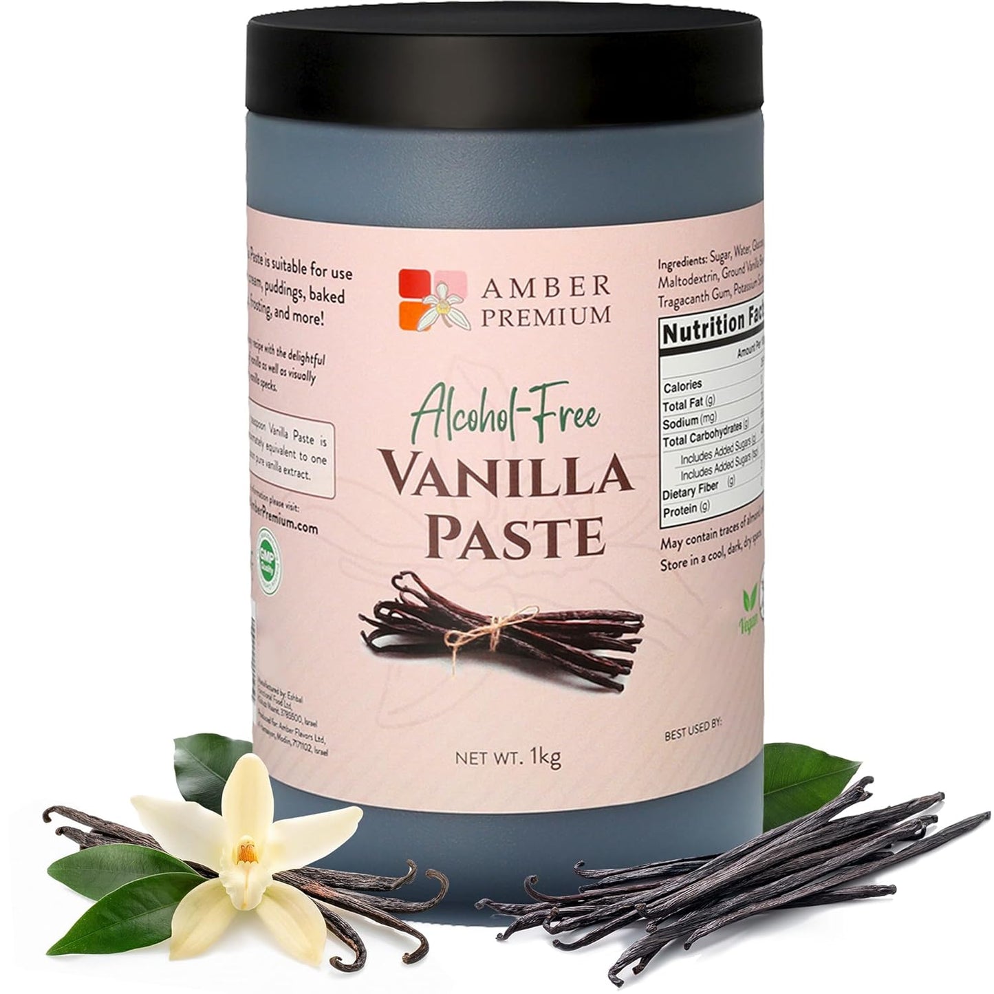Amber Premium Alcohol Free Vanilla Bean Paste for Baking and Desserts