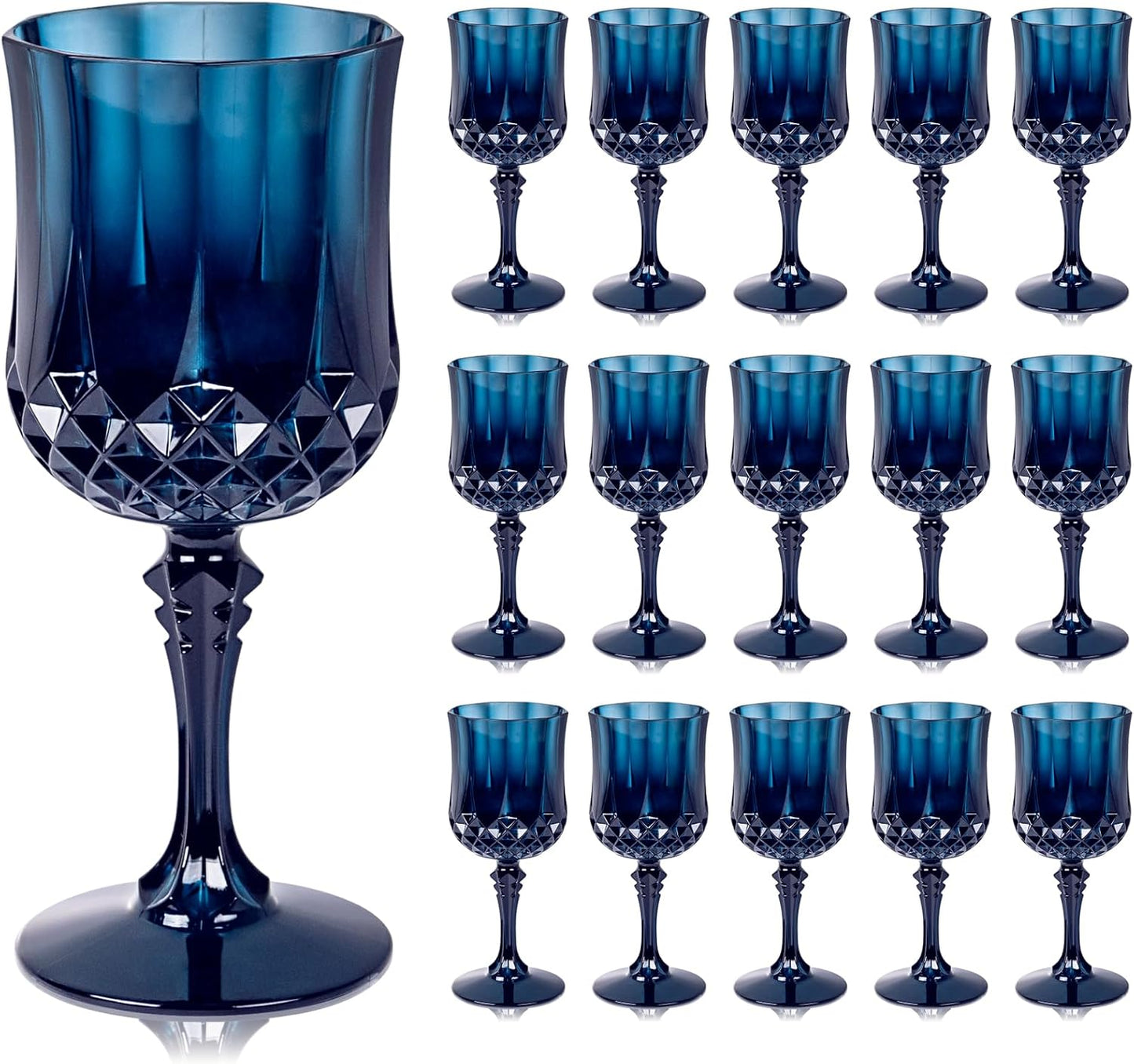 24PCS Blue Plastic Wine Glasses for Parties and Events